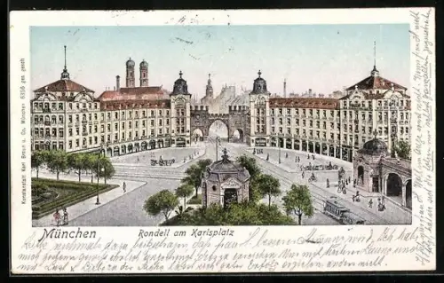 AK München, Rondell am Karlsplatz mit Strassenbahn