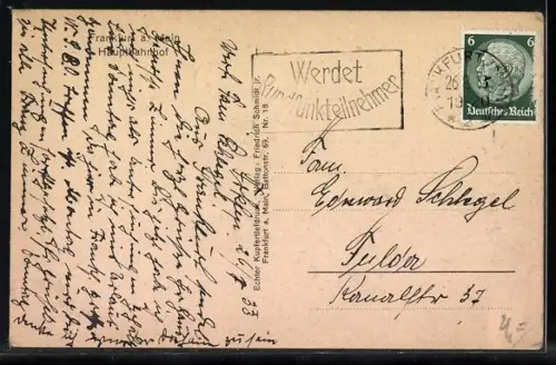 AK Frankfurt a. M., Hauptbahnhof mit Autobus und Strassenbahn