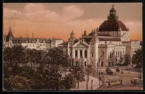 AK Frankfurt a. M., Schauspielhaus mit Strassenbahn aus der Vogelschau