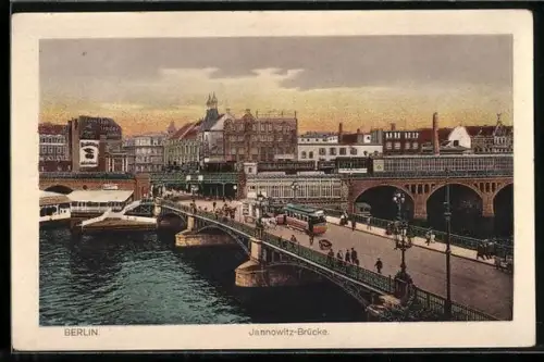 AK Berlin, Jannowitz-Brücke mit Strassenbahn aus der Vogelschau