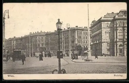 AK Wien, Parkring mit Strassenbahnen, Panorama