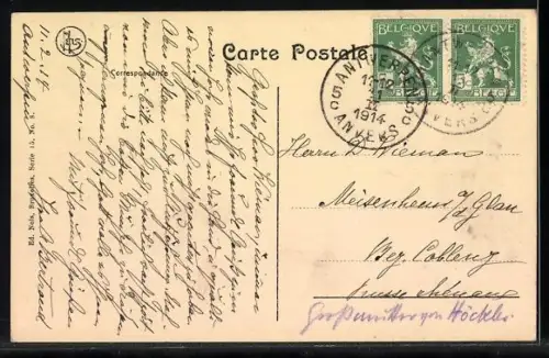 AK Anvers - Antwerpen, Square de la Banque Nationale, Strassenbahn Linie 1 & Gebäudeansicht