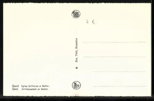 AK Gand, Eglise St-Nicolas et Beffroi, Strassenbahn