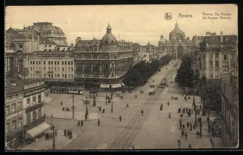 AK Anvers, Avenue De Keyser, Strassenbahn