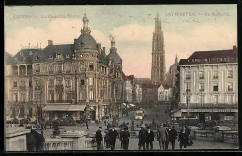 AK Anvers, Le Canal au Sucre, Strassenbahn