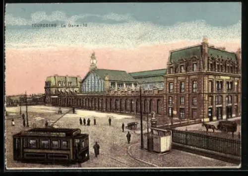 AK Tourcoing, La Gare, Strassenbahn