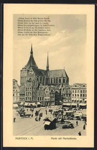 AK Rostock i. M., Markt mit Marienkirche und Restaurant Robert Eckhardt