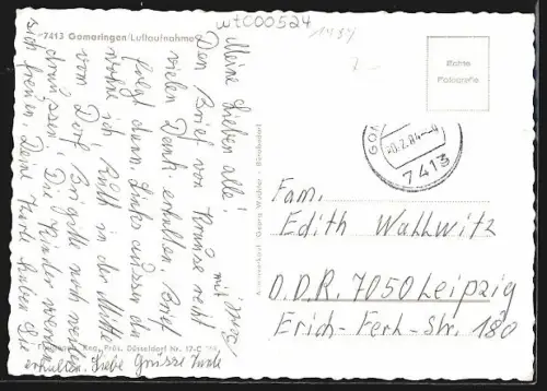 AK Gomaringen, Fliegeraufnahme des Ortes mit Umgebung