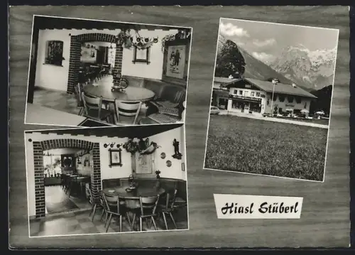 AK Schönau /Berchtesgaden, Gaststätte und Café Hiasl-Stüberl, Pächter P. Hoffmann, Innen- und Aussenansicht