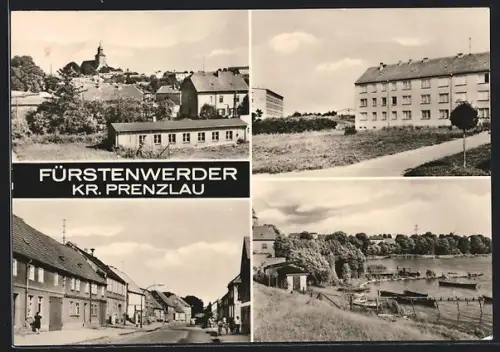 AK Fürstenwerder /Prenzlau, Teilansicht des Ortes, Uferpartie, Strassenpartien