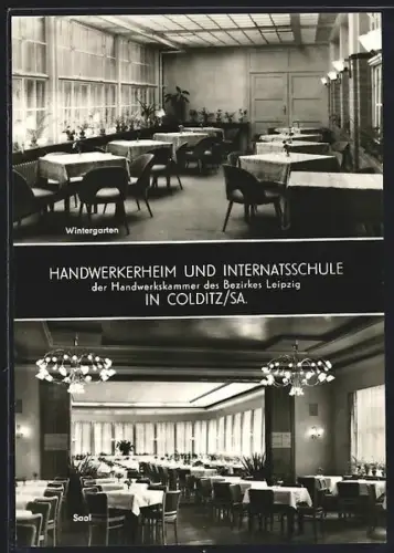 AK Colditz, Handwerkerheim und Internatsschule Waldhaus mit Saal und Wintergarten