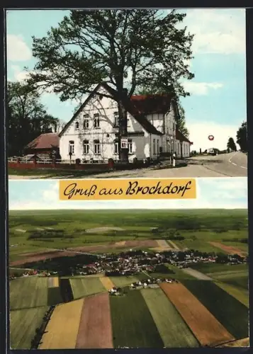 AK Brochdorf, Grösseres Haus und Fliegeraufnahme des Ortes