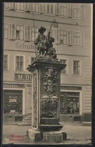 AK Würzburg, Fischmarkt mit Fischbrunnen