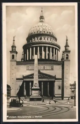 AK Potsdam, Nikolaikirche u. Obelisk