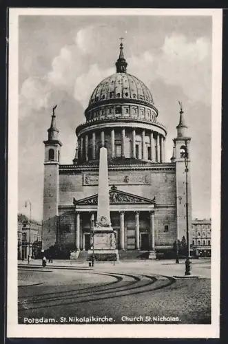 AK Potsdam, St. Nikolaikirche mit Obelisk