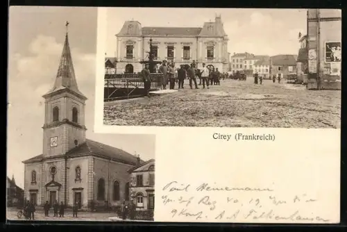 AK Cirey, l`église, soldats sur la place