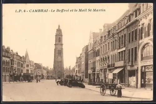 AK Cambrai, le Beffroi et le Mail St.-Martin