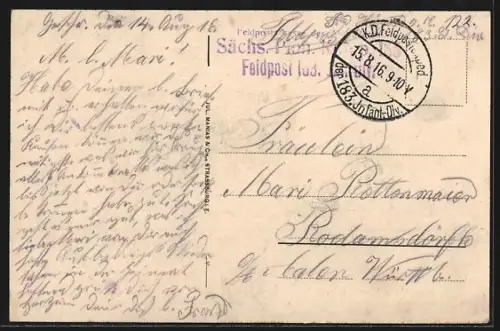 AK Masnières, Strassenpartie mit Kirche