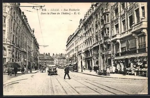AK Lille, Rue Faidherbe vers la Place du Théâtre