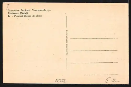 AK Zuydcoote, Sanatorium National Vancauwenberghe, Pendant l`heure de classe