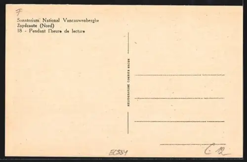 AK Zuydcoote /Nord, Sanatorium National Vancauwenberghe, Pendant l`heure de lecture