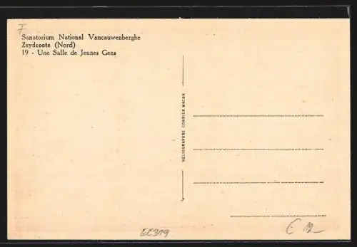 AK Zuydcoote /Nord, Sanatorium National Vancauwenberghe, Une Salle de Jeunes Gens