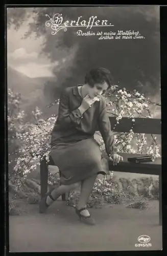 Foto-AK Amag Nr. 63455/5: Verlassen, Dorthin ist meine Wallfahrt..., Junge Frau