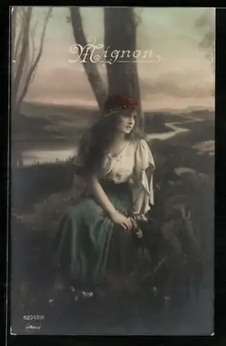 Foto-AK Amag Nr. 62243/6: Mignon, Junge Frau sitzt am Baum