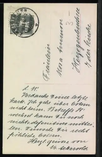 Foto-AK Amag Nr. 60881/3: Liebespaar mit Ostereiern, Ostergruss