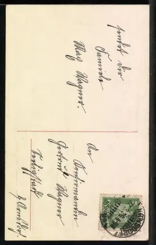 Foto-AK Amag Nr. 63238/2: Junge Frau mit Buch, Glückwunsch zur Konfirmation