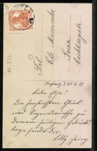 Foto-AK Amag Nr. 61460/5: Junge Frau im Kleid mit Blumen, Geburtstagsgruss