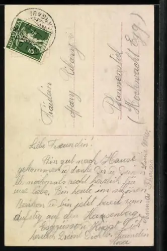 Foto-AK Amag Nr. 61662/3: Kleines Kind mit Blumenkarren, Pfingstgruss