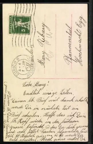 Foto-AK Amag Nr. 61714/2: Mädchen mit Huhn, Ostergruss