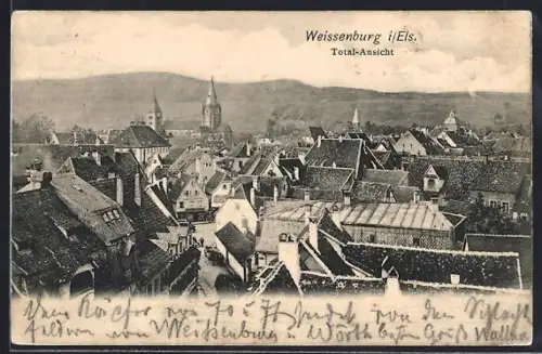 AK Weissenburg i. Els., Totalansicht mit Kirche und Strassenpartie