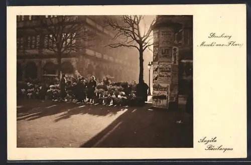 AK Strasbourg, Marché-aux-Fleurs, Litfasssäule