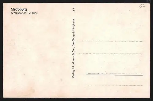AK Strasbourg, Rue du 19 Juin avec animation urbaine et bâtiments historiques