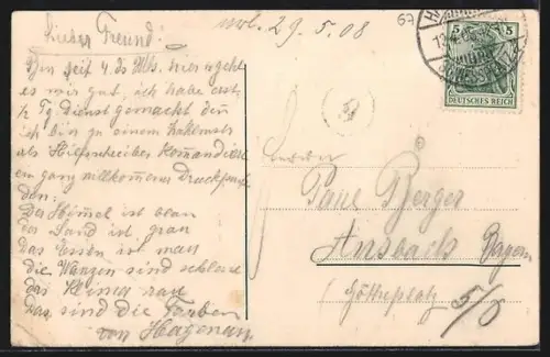 Lithographie Hagenau, Gruss vom Hagenauer Sand, Soldaten mit Gewehr und Pickelhaube versinken im Hagenauer Sand