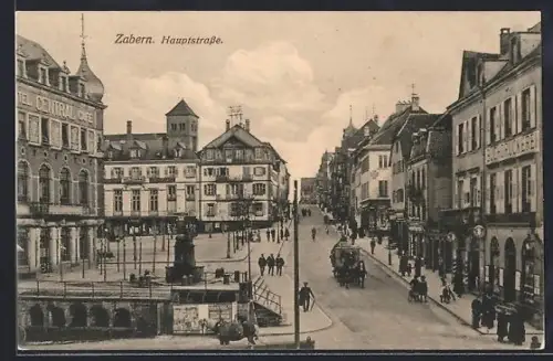 AK Zabern, Hauptstrasse mit Hotel Central