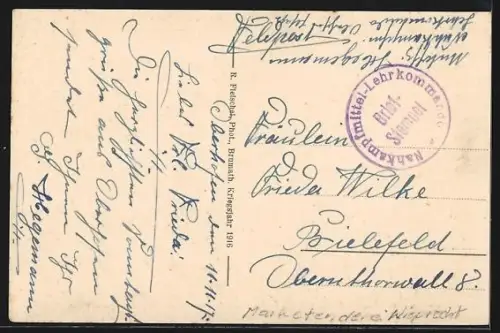 AK Oberhofen i. E., Kommandantur Marketenderei W. Wieprecht, Mannschaftsbaracken mit Maschinengewehrhaus