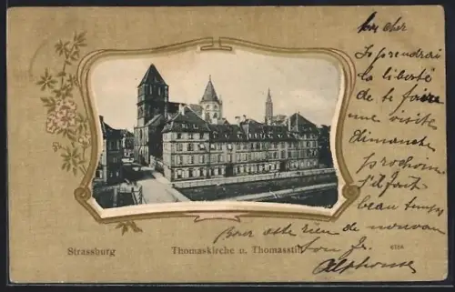 Lithographie Strassburg, Thomaskirche und Thomasstift, Passepartout