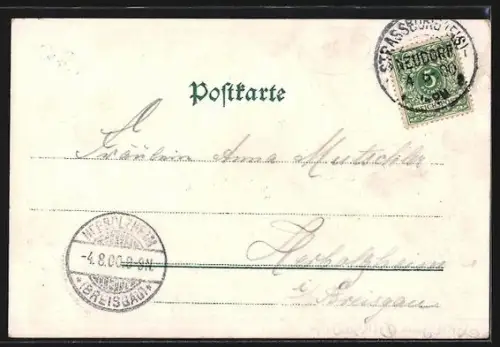 Lithographie Strassburg, Partie am Wasser mit Ruderbooten