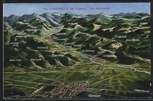 AK Colmar, Landkarte Münstertal, Schlachtfeld in den Vogesen
