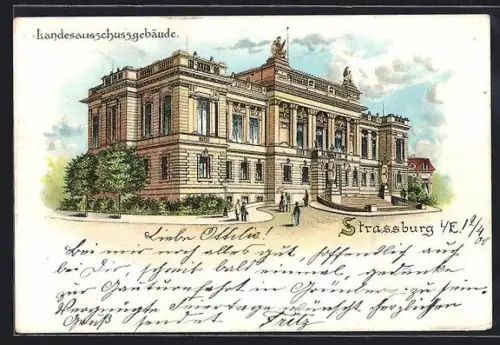 Lithographie Strassburg i. E., Partie am Landesauschussgebäude