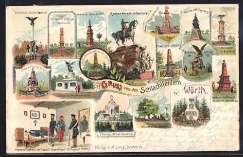 Lithographie Wörth, Denkmal des 2. hessischen Infanterie-Regiments Nr. 82