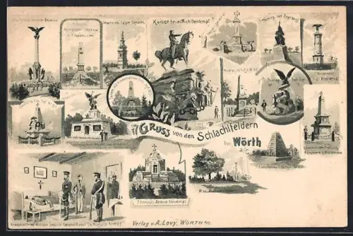 Lithographie Wörth, Denkmal des 2. hessischen Infanterie-Regiments Nr. 82