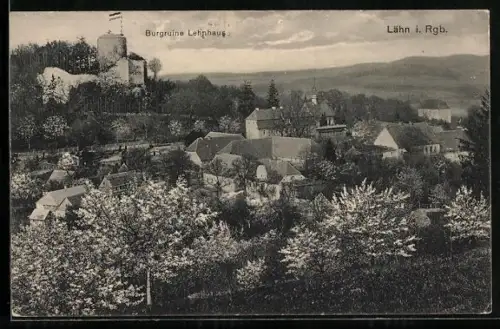 AK Lähn a. Bober, Lehnhaus mit der Burgruine