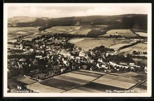 AK Mittelwalde i. Schl., Teilansicht, Fliegeraufnahme