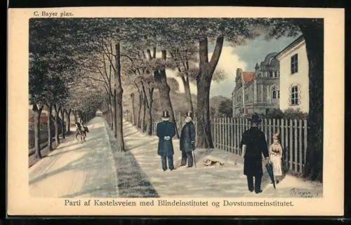 AK Parti af Kastelsveien med Blindeinstitutet og Dovstummeinstitutet, Blinden- und Taubstummenanstalt