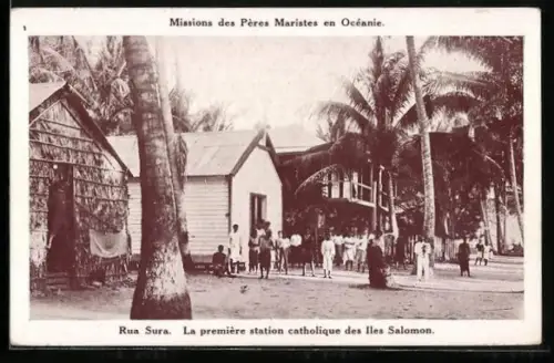 AK Rua Sura, Missions Iles Salomon, La premiere station catholique, Menschen vor der Mission