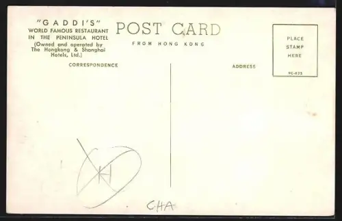 AK Hong Kong, Restaurant Gaddis in the Peninsula Hotel, Owned and operated by The Hongkong & Shanghai Hotels Ltd.